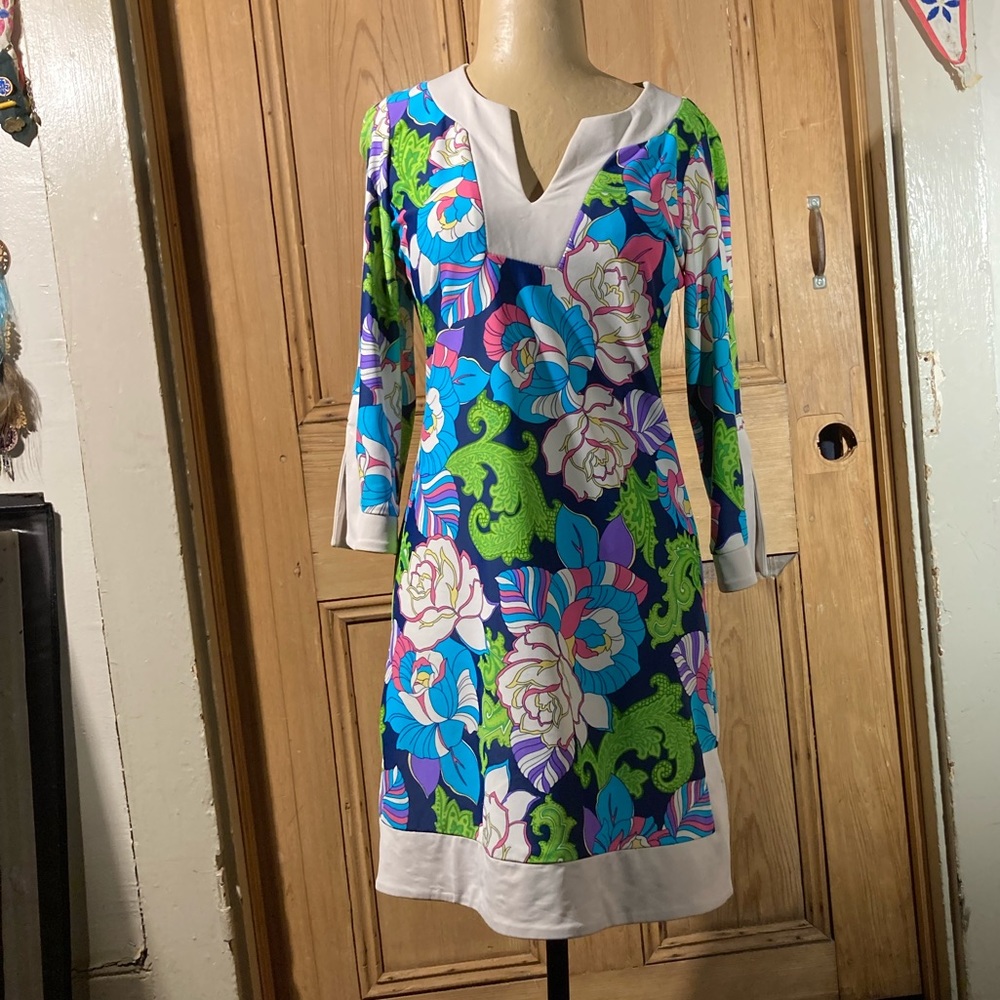 Judith Connally XS Megan dress vivid flower rose lotus print fabric